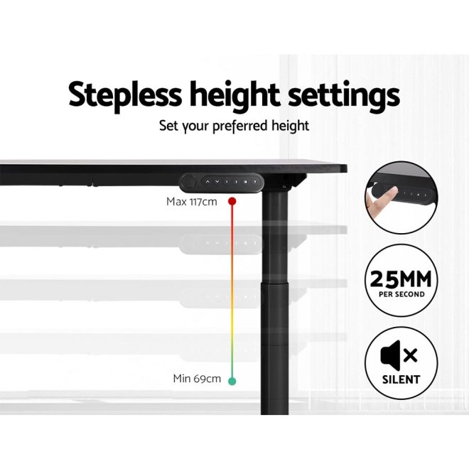 Electric Standing Desk Height Adjustable Sit Stand Desks Table – 120×60 cm, Black