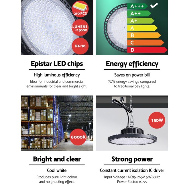 Leier LED High Bay Lights Light Industrial Workshop Warehouse Gym – Black, 150 W
