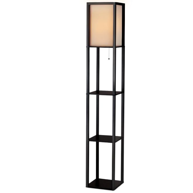 Artiss Led Floor Lamp Shelf Vintage Wood Standing Light Reading Storage Bedroom – Black, Type 1