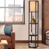 Artiss Led Floor Lamp Shelf Vintage Wood Standing Light Reading Storage Bedroom – Black, Type 1