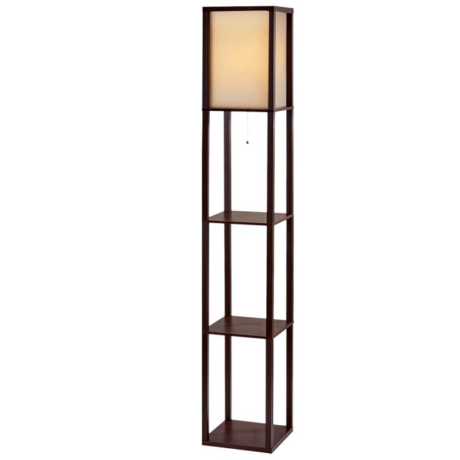Artiss Led Floor Lamp Shelf Vintage Wood Standing Light Reading Storage Bedroom – Brown, Type 1