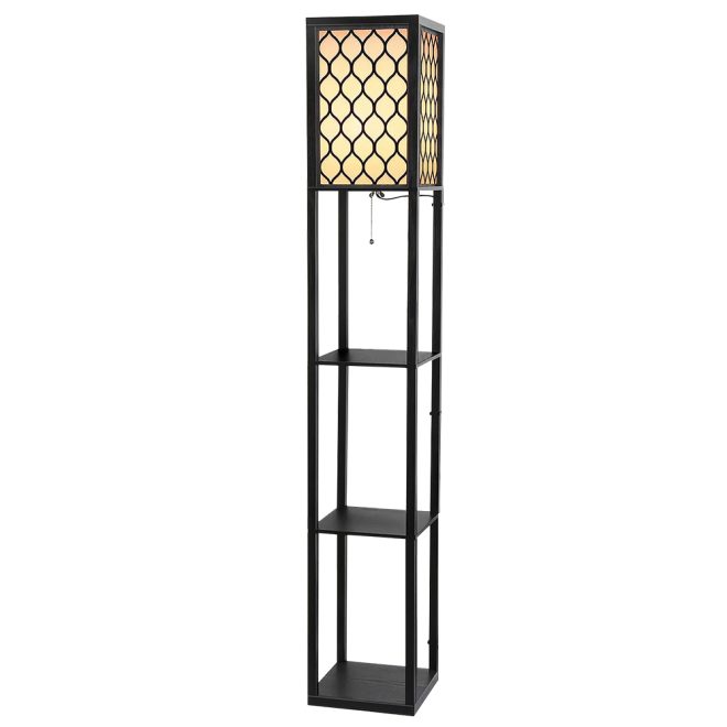 Artiss Led Floor Lamp Shelf Vintage Wood Standing Light Reading Storage Bedroom – Black, Type 2