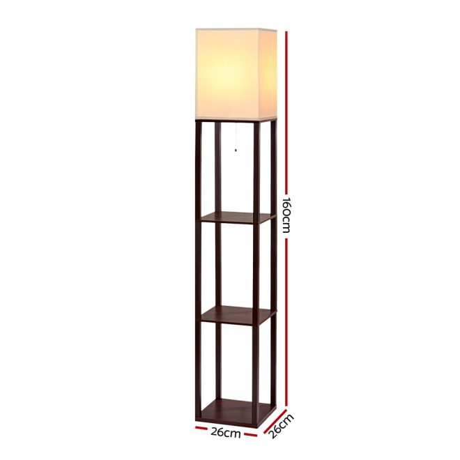 Artiss Led Floor Lamp Shelf Vintage Wood Standing Light Reading Storage Bedroom – Brown, Type 3