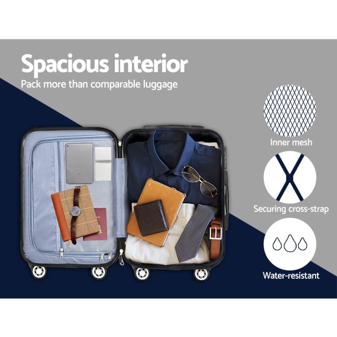 Wanderlite Luggage Travel Suitcase Set Trolley Hard Case Strap Lightweight – 40 L