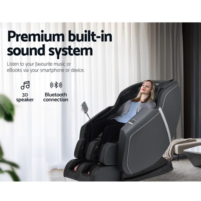 Livemor Electric Massage Chair Full Body Reclining Zero Shiatsu Heating Massager – Black and Grey