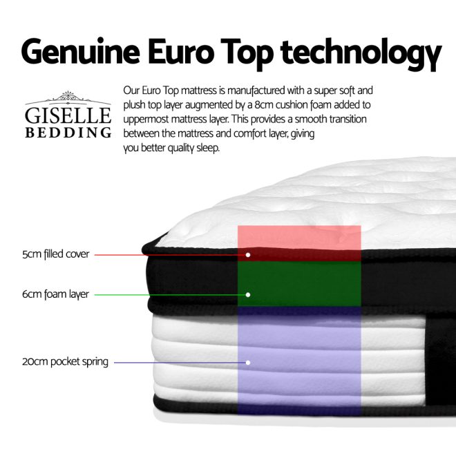 Giselle Bedding Devon Euro Top Pocket Spring Mattress 31cm Thick – KING