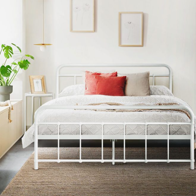Artiss LEO Metal Bed Frame – QUEEN, White