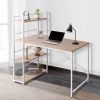 Metal Desk with Shelves – White with Oak Top