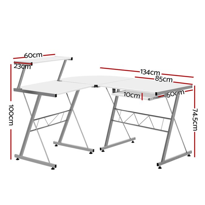 Artiss Corner Metal Pull Out Table Desk – White