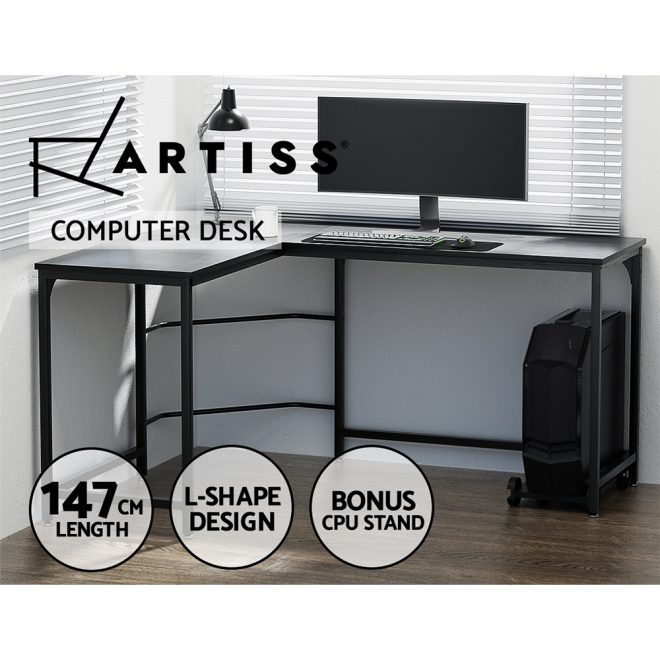Artiss Corner Computer Desk L-Shaped Student Home Office Study Table Workstation – Black