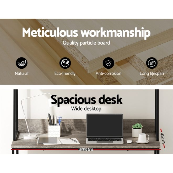 Artiss Computer Desk Office Desks Study Table Workstation Bookshelf Storage – Grey