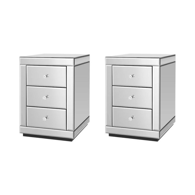 Artiss Mirrored Bedside table Drawers Furniture Mirror Glass Presia – Silver, 2