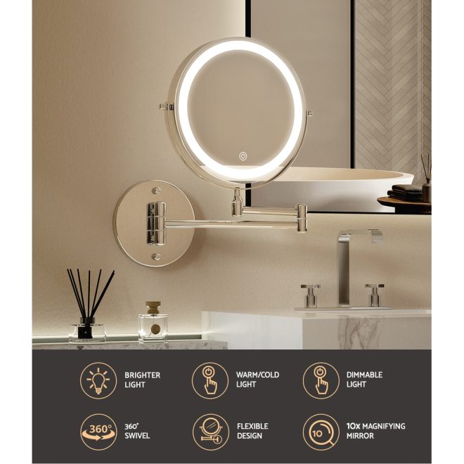 Embellir Extendable Makeup Mirror 10X Magnifying Double-Sided Bathroom Mirror – White