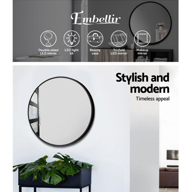Embellir Round Wall Mirror Makeup Bathroom Mirror Frameless – 50 cm