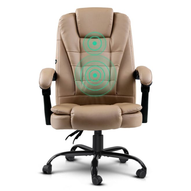 Artiss Electric Massage Office Chairs PU Leather Recliner Computer Gaming Seat – Espresso
