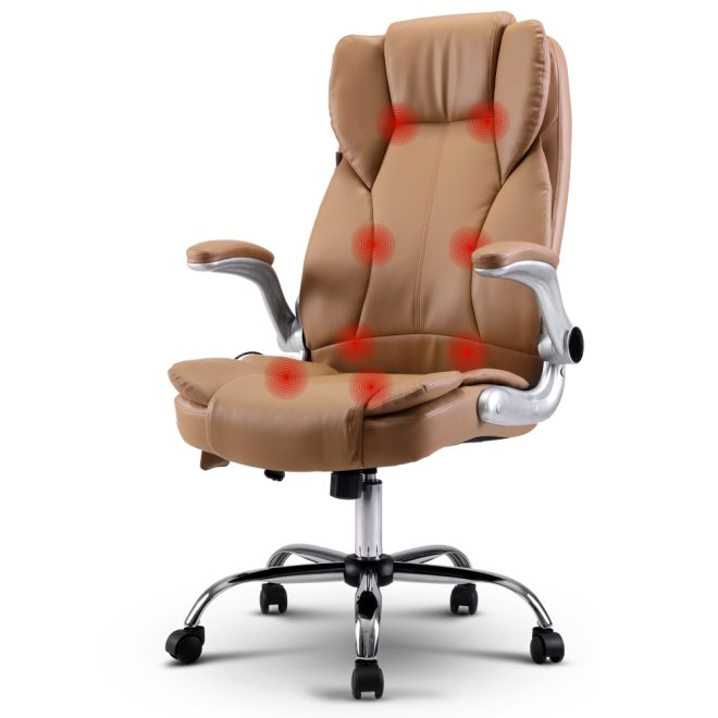 Artiss Massage Office Chair 8 Point PU Leather Office Chair – Espresso