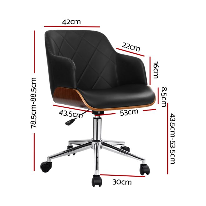 Artiss Wooden Office Chair Computer PU Leather Desk Chairs Executive Wood – Black