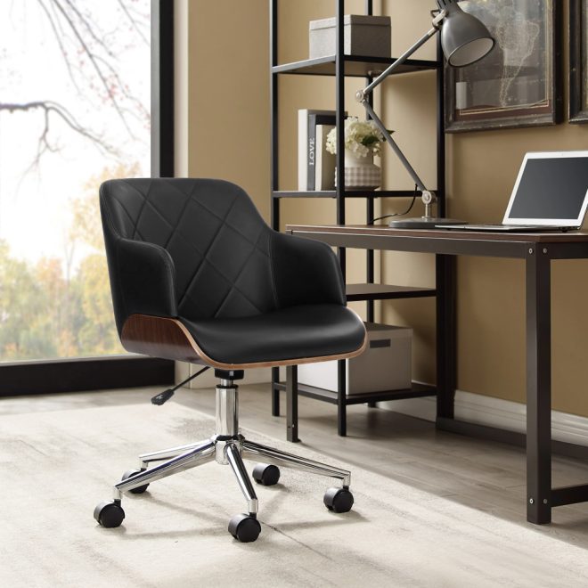 Artiss Wooden Office Chair Computer PU Leather Desk Chairs Executive Wood – Black