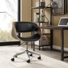 Office Chair Wooden and Leather Black