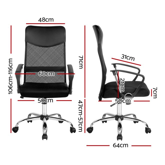 PU Leather Mesh High Back Office Chair – Black