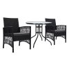 Outdoor Furniture Dining Chairs Wicker Garden Patio Cushion Black Gardeon – 2X Chair + Table