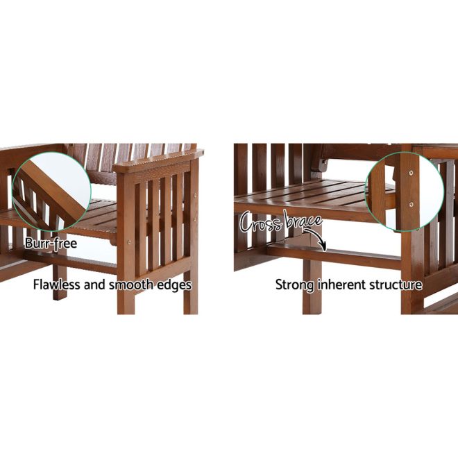 Gardeon Garden Bench Chair Table Loveseat Wooden Outdoor Furniture Patio Park – Brown