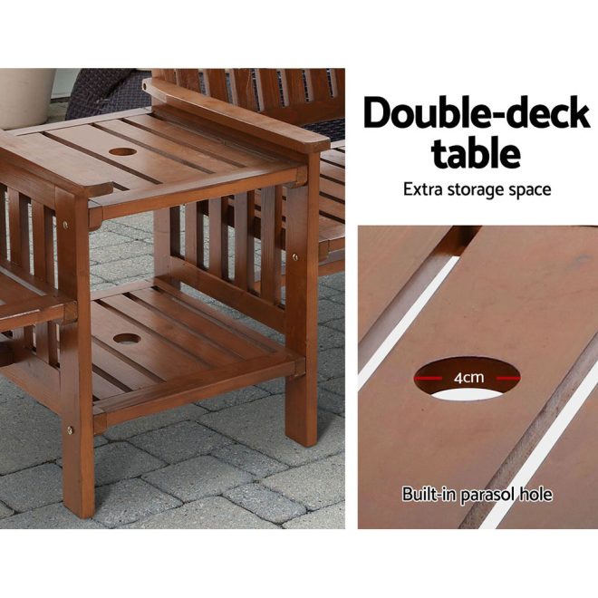 Gardeon Garden Bench Chair Table Loveseat Wooden Outdoor Furniture Patio Park – Brown