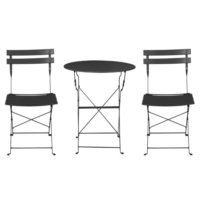 Gardeon Outdoor Setting Table and Chairs Folding Patio Furniture Bistro Set – Black