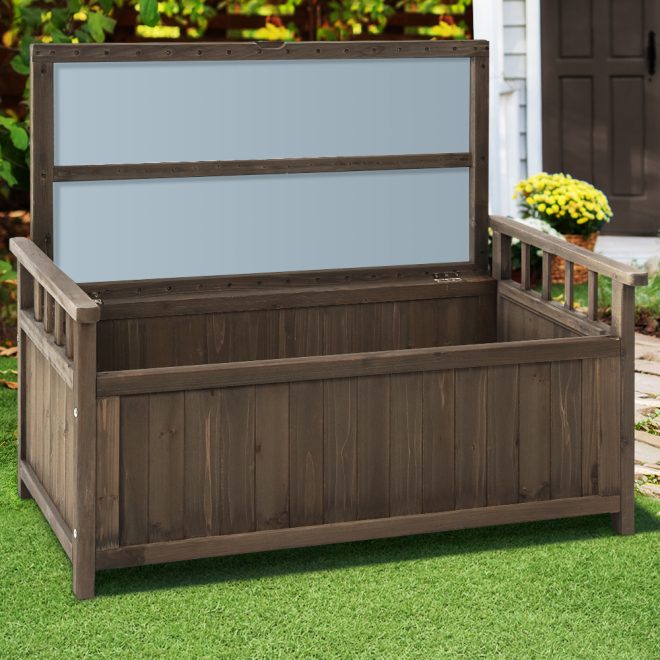 Gardeon Outdoor Storage Box Wooden Garden Bench Chest Toy Tool Sheds Furniture – Brown