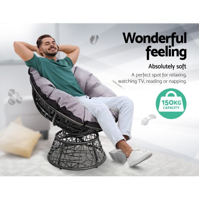 Gardeon Outdoor Papasan Chairs Lounge Setting Patio Furniture Wicker – Black, 1x chair