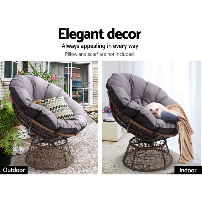 Gardeon Outdoor Papasan Chairs Lounge Setting Patio Furniture Wicker – Brown, 1x chair