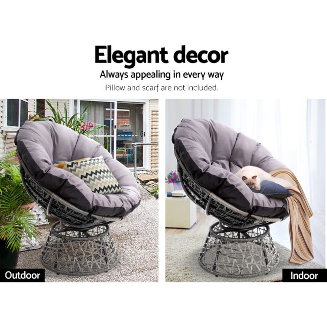 Gardeon Outdoor Papasan Chairs Lounge Setting Patio Furniture Wicker – Grey, 1x chair