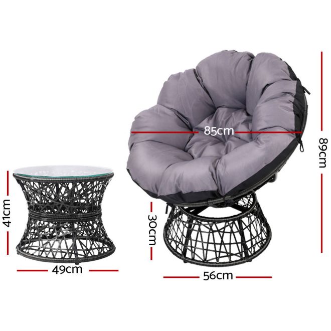 Gardeon Outdoor Papasan Chairs Lounge Setting Patio Furniture Wicker – Black, 2x chair + 1x Side Table