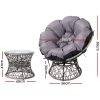 Gardeon Outdoor Papasan Chairs Lounge Setting Patio Furniture Wicker – Grey, 2x chair + 1x Side Table