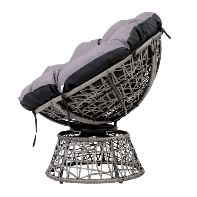 Gardeon Outdoor Papasan Chairs Lounge Setting Patio Furniture Wicker – Grey, 2x chair + 1x Side Table