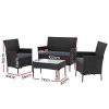 Gardeon 4-piece Outdoor Lounge Setting Wicker Patio Furniture Dining Set – Black and Grey, Without Storage Cover