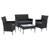 Gardeon 4-piece Outdoor Lounge Setting Wicker Patio Furniture Dining Set – Black and Grey, With Storage Cover