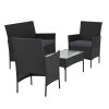 Gardeon 4-piece Outdoor Lounge Setting Wicker Patio Furniture Dining Set – Black and Grey, With Storage Cover