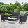 Gardeon 4-piece Outdoor Lounge Setting Wicker Patio Furniture Dining Set – Dark Grey amd Grey, With Storage Cover