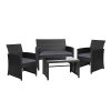 Gardeon Set of 4 Outdoor Lounge Setting Rattan Patio Wicker Dining Set – Black and Grey, With Storage Cover