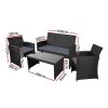 Gardeon Set of 4 Outdoor Lounge Setting Rattan Patio Wicker Dining Set – Black and Grey, With Storage Cover
