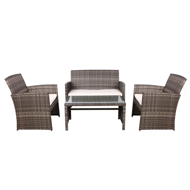 Gardeon Set of 4 Outdoor Lounge Setting Rattan Patio Wicker Dining Set – Grey and Beige, With Storage Cover