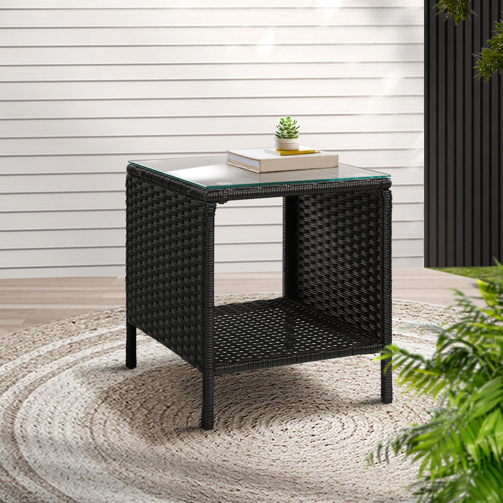 Side Table Coffee Patio Outdoor Furniture Rattan Desk Indoor Garden – Black