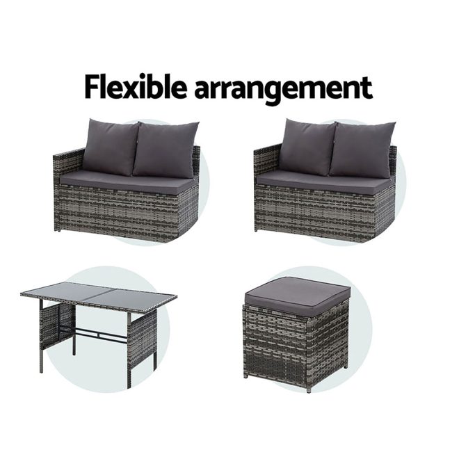 Gardeon Outdoor Furniture Dining Setting Sofa Set Lounge Wicker 9 Seater – Dark Grey and Mixed Grey, With Storage Cover
