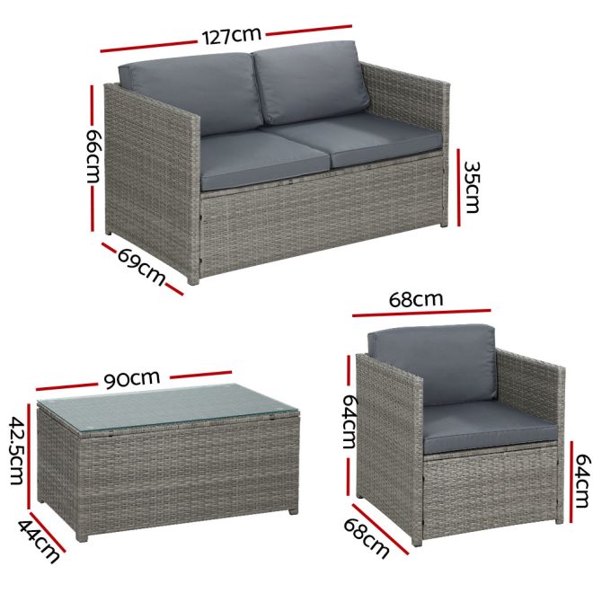 Gardeon Outdoor Furniture Sofa Set Wicker Lounge Setting Table Chairs – 1 x 2-seater sofa