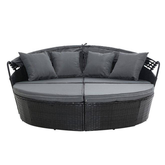 Gardeon Outdoor Lounge Setting Patio Furniture Sofa Wicker Garden Rattan Set Day Bed – Grey and Black