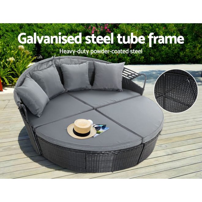 Gardeon Outdoor Lounge Setting Patio Furniture Sofa Wicker Garden Rattan Set Day Bed – Grey and Black