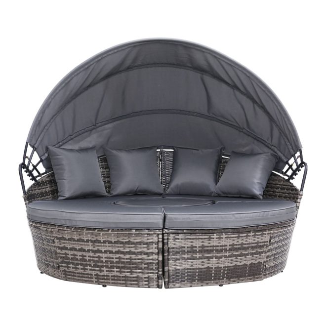 Gardeon Outdoor Lounge Setting Sofa Patio Furniture Wicker Garden Rattan Set Day Bed – Grey