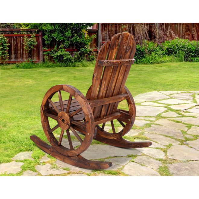 Gardeon Wagon Wheels Rocking Chair – Brown – 60x89x99 cm