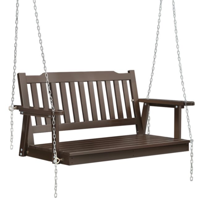 Gardeon Porch Swing Chair with Chain Garden Bench Outdoor Furniture Wooden – Brown